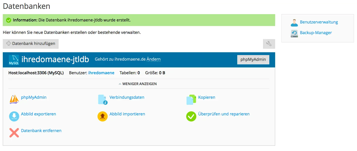 onyx - 05 - Datenbank angelegt Übersiciht