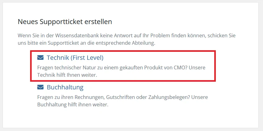 Wählen Sie unseren First-Level Support aus